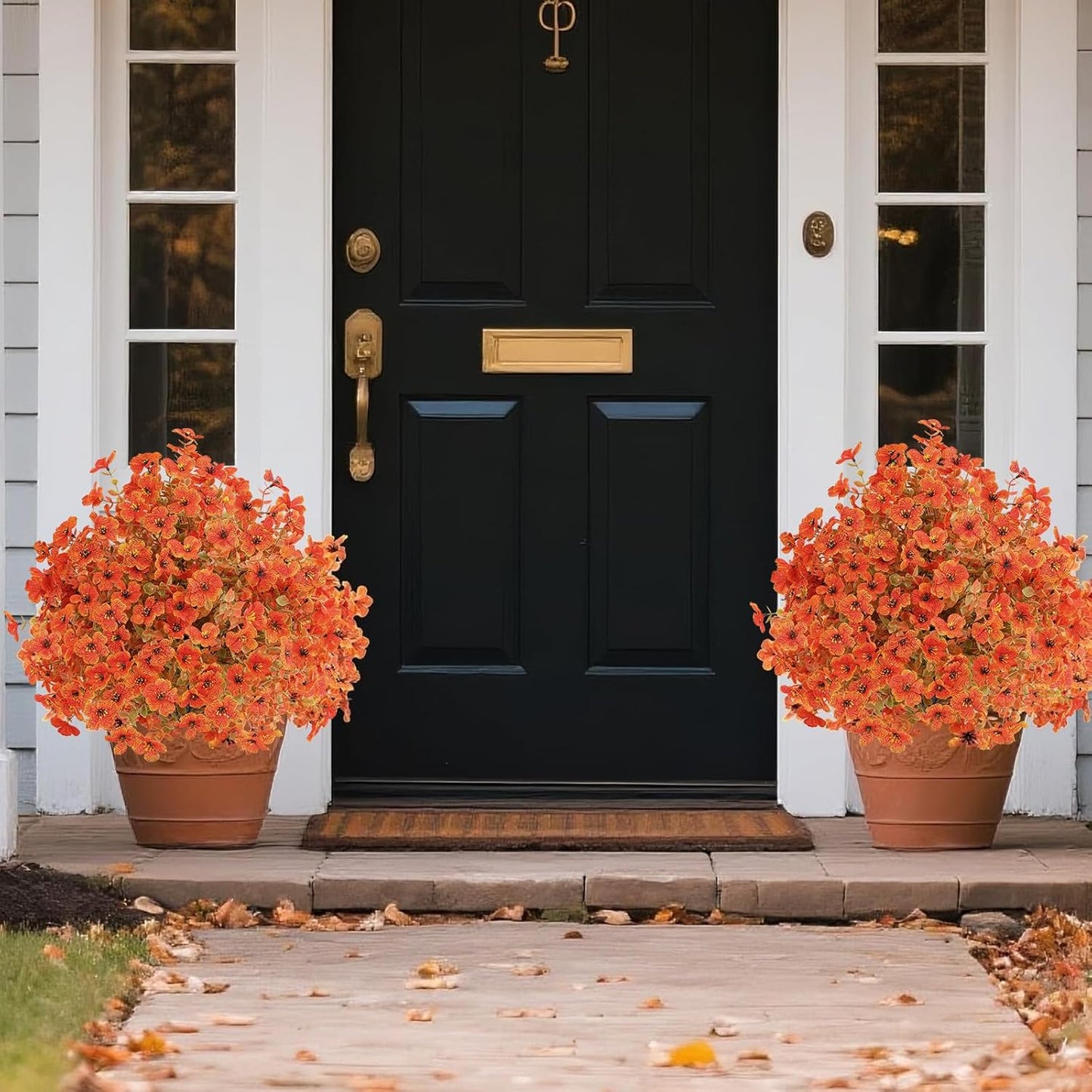 Set of 4 Artificial Fall Topiary Ball Flowers for Outdoor Decoration with Spike 20", UV Resistant Fake Autumn Floral Shrubs, Realistic Faux Bushes Plants for Garden,Yard,Porch and Patio Decor