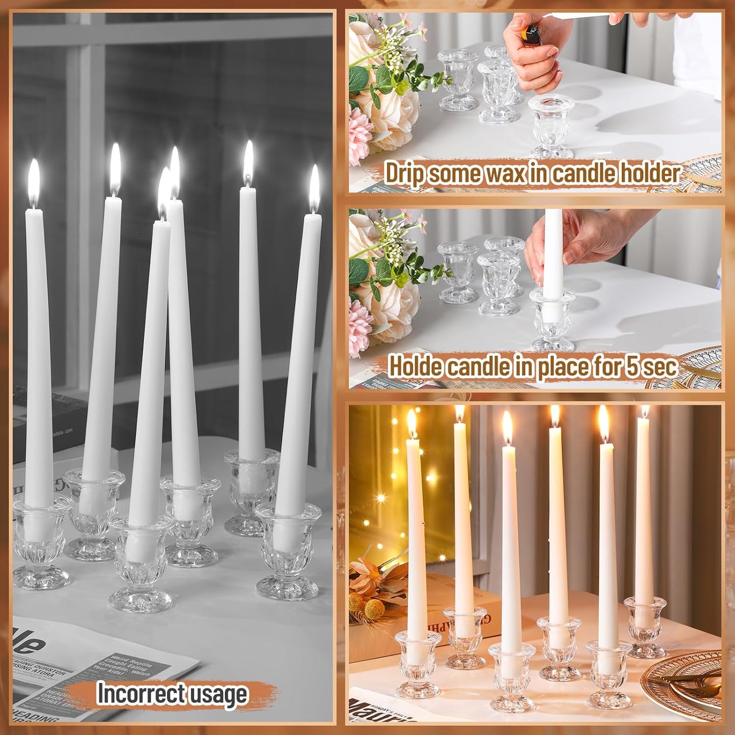 Clear Glass Taper Candle Holders Bulk Set, 2.5 Inch Transparent Candlestick Holders