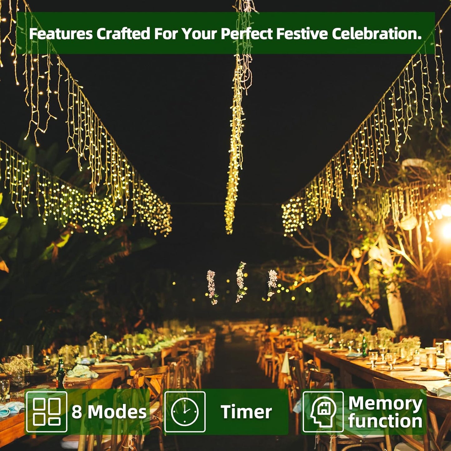 1620 LED 164ft Christmas Icicle Lights Outdoor,8 Modes Fairy Curtain Icicle String Lights with 360 Drops,XKSQ Twinkly Lights Plug in Timer Memory for Holiday Wedding Party (Warm White)