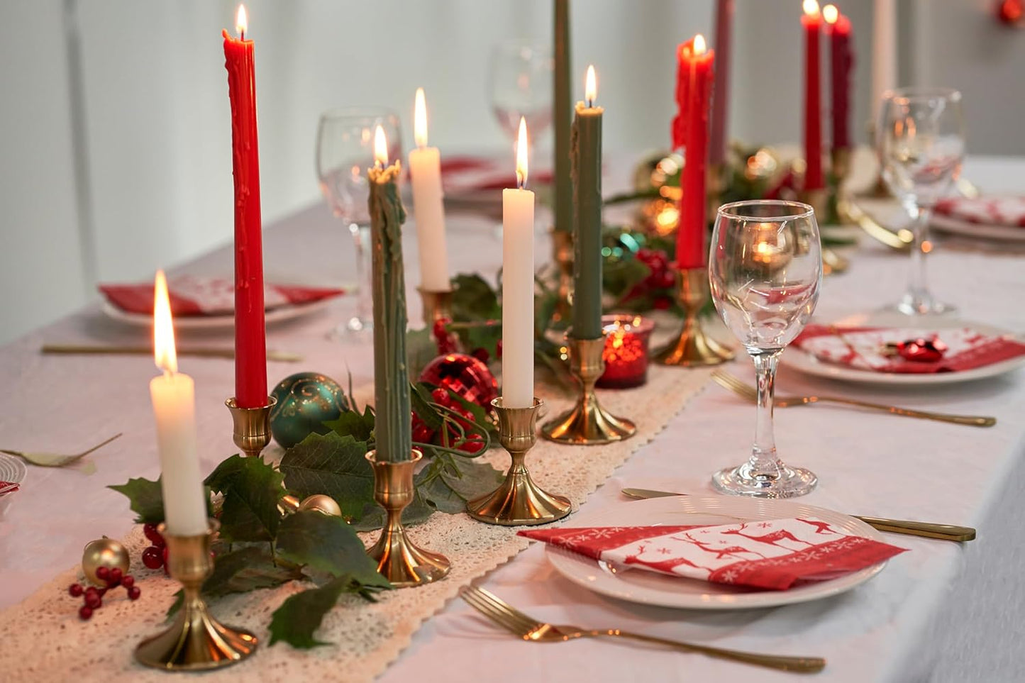 Gold Taper Candle Holder Set, Polished Metal Table Candle Holders (12 Pcs)