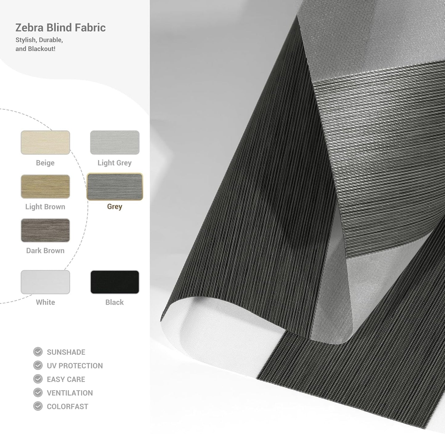 Cordless Zebra Blinds for Windows, Blackout Interior Blinds,Easy to Install,UV Protection,for Offices and Home,Custom Roller Shades, Mousse Grey,87" W x 80" H