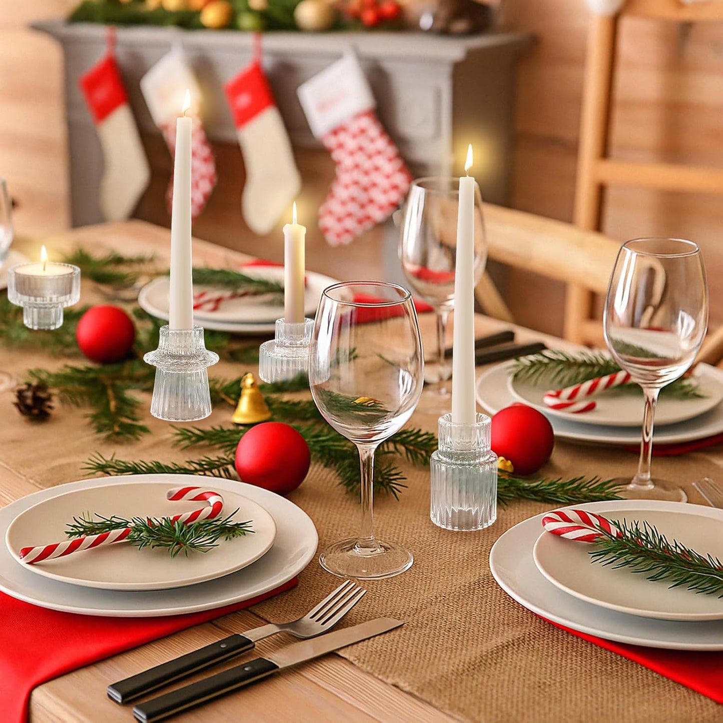 Clear Glass Double-Sided Candle Holders Set (30 Pieces), Tealight & Taper Compatible