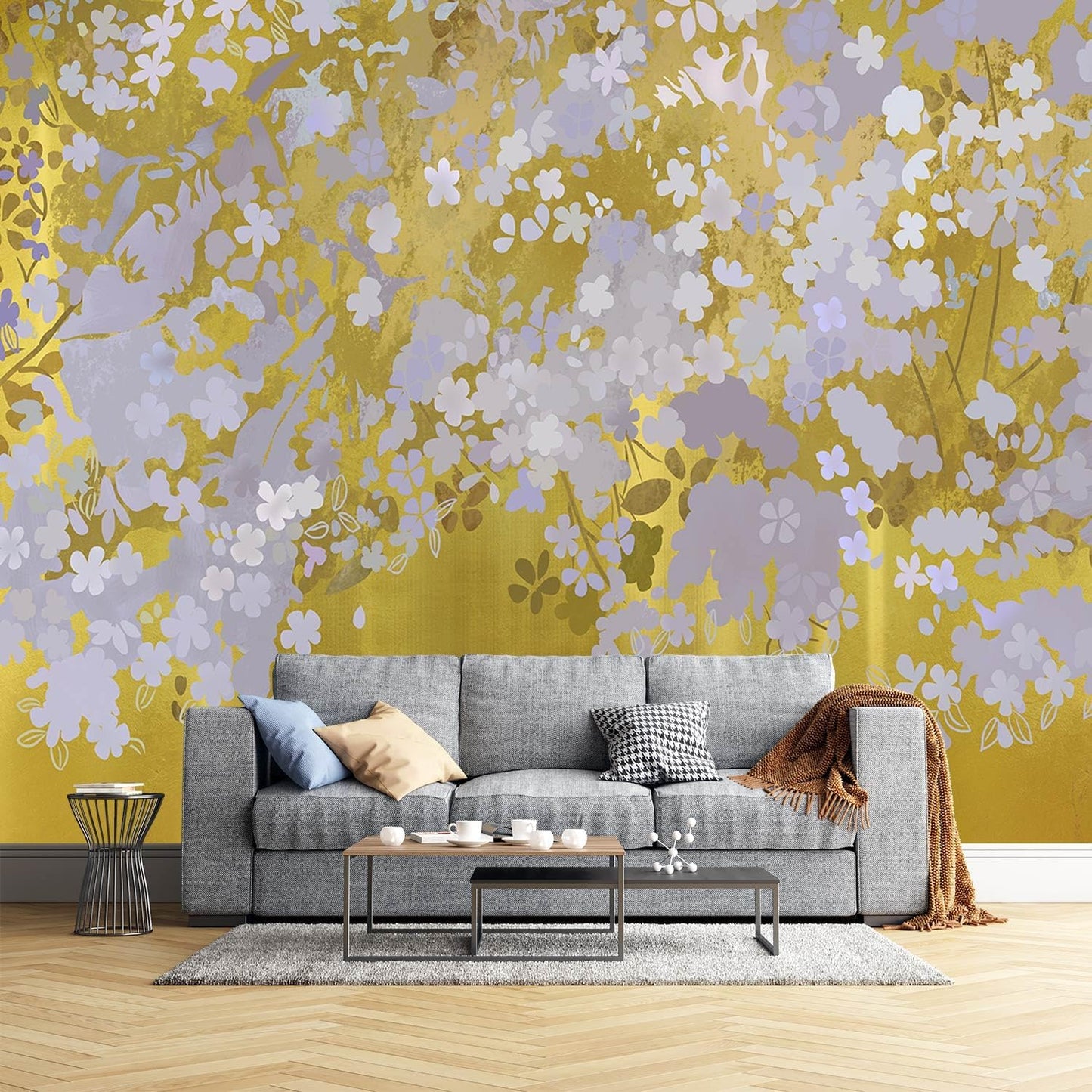 -Gold Floral Living Room Wallpaper XT19 M 140" x 91"