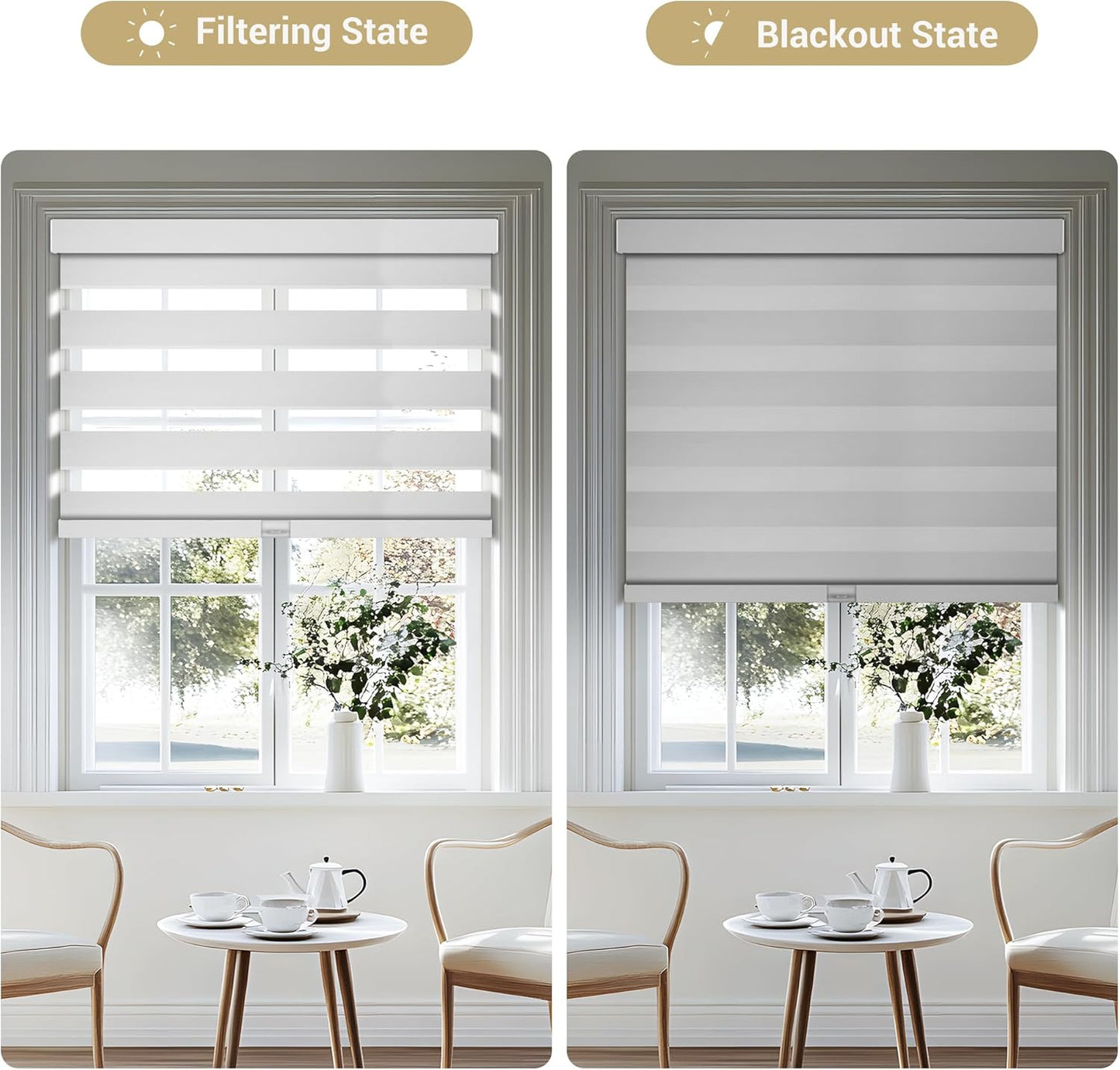Cordless Zebra Blinds for Windows, Blackout Interior Blinds,Easy to Install,UV Protection,for Offices and Home,Custom Roller Shades, Solid White, 47" W x 80" H