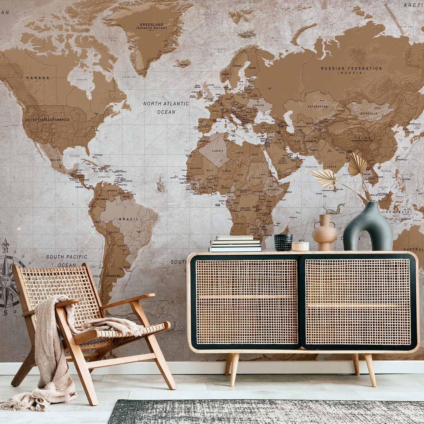 artgeist Premium Wall Mural World Map 79x55 in - XXL Non-Woven Wallpaper Fleece Wall Decor Photo Print Picture Image Design Home Map of The World k-A-0108-a-a