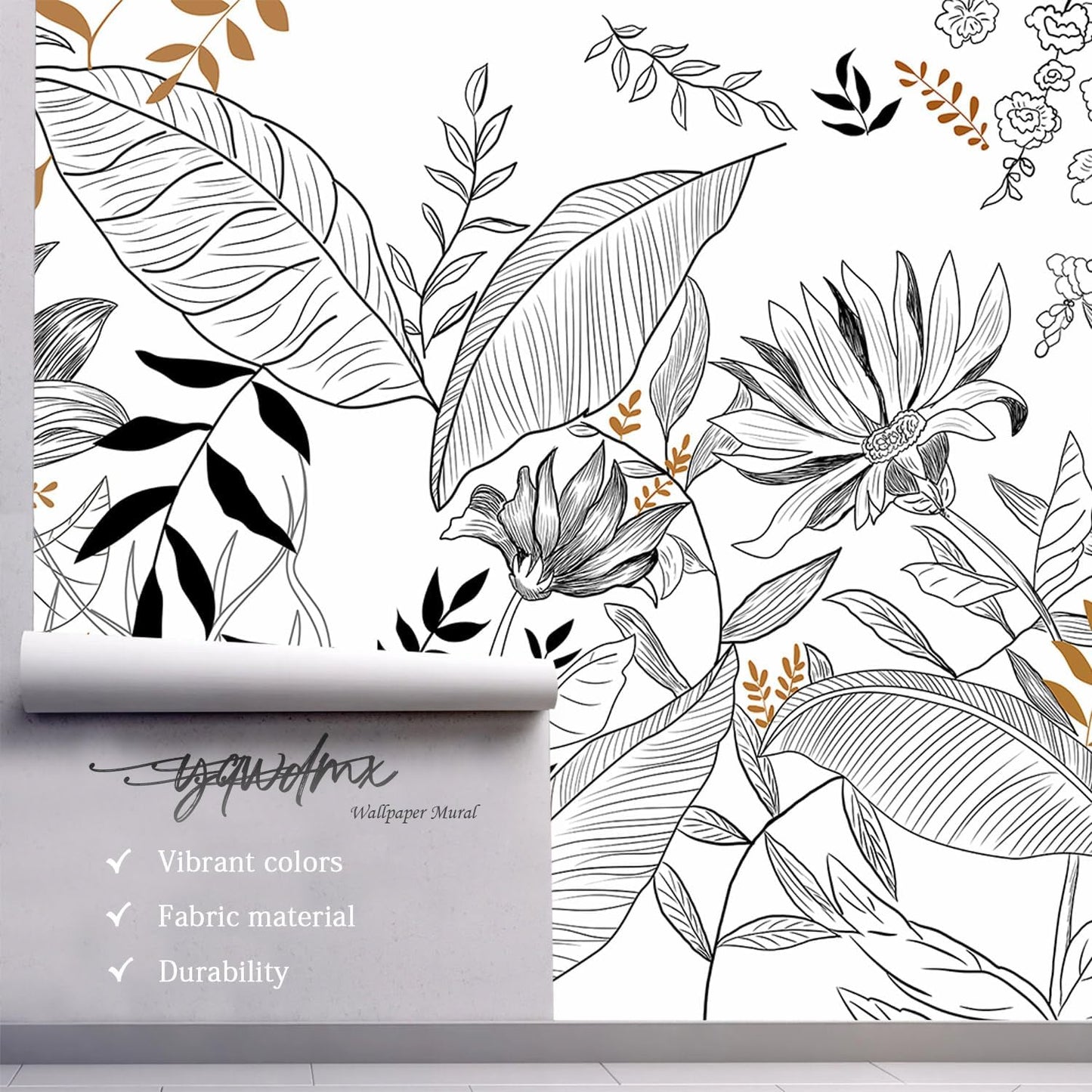 -Hand-Painted Flower Plant Fabric Wallpaper Simple Art Living Room 140" x 91" (Not Peel and Stick)