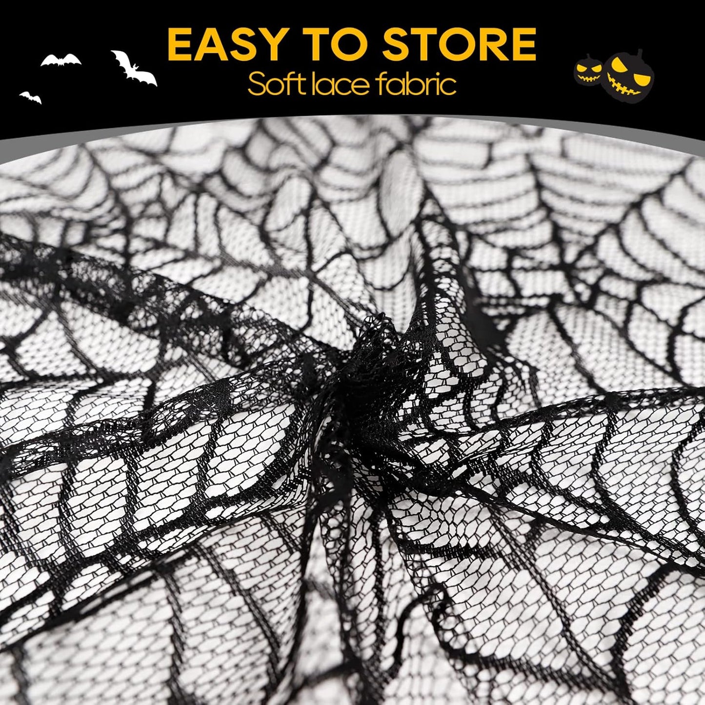 eZAKKA Halloween Table Cloth, Spider Webs Tablecloths Black Tablecloth Lace Fabric Table Cloths Spooky Cover for Rectangle Tables for Parties Gothic Halloween Home Decorations, 60x84 Inch