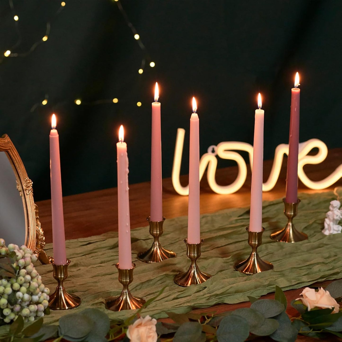 Gold Taper Candle Holder Set, Polished Metal Table Candle Holders (12 Pcs)