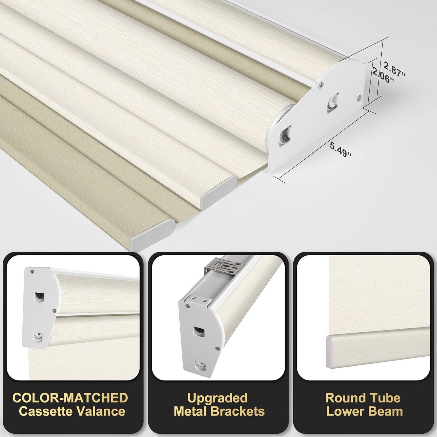 BERISSA Cordless Dual Roller Shades with Cassette Valance,Double Window Shades Blackout and Light Filtering Shades,Day and Night Roller Shades for Home Office Door.Striped Jacquard Beige.30 W x 48" H