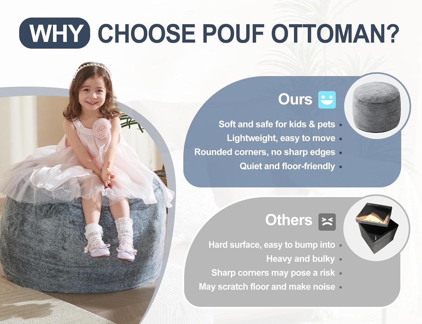 Boho Ottoman Living Room Furniture 26"x18" Round Ottomans Pouf Couch Foot Rest Navy Pouf Ottoman Foot Rest with Foam Chunk Filling Pouffe Ottomans Stuffed Foot Rests Poufs for Couch