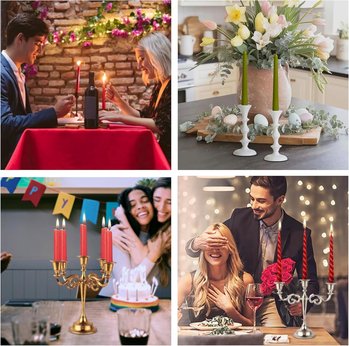 Silver Candle Holders Set of 2 Decorative Centerpiece Table Candlesticks Holders for Taper Candles Home Decor Easter Candle Holders for Dinner Party Wedding Decorations