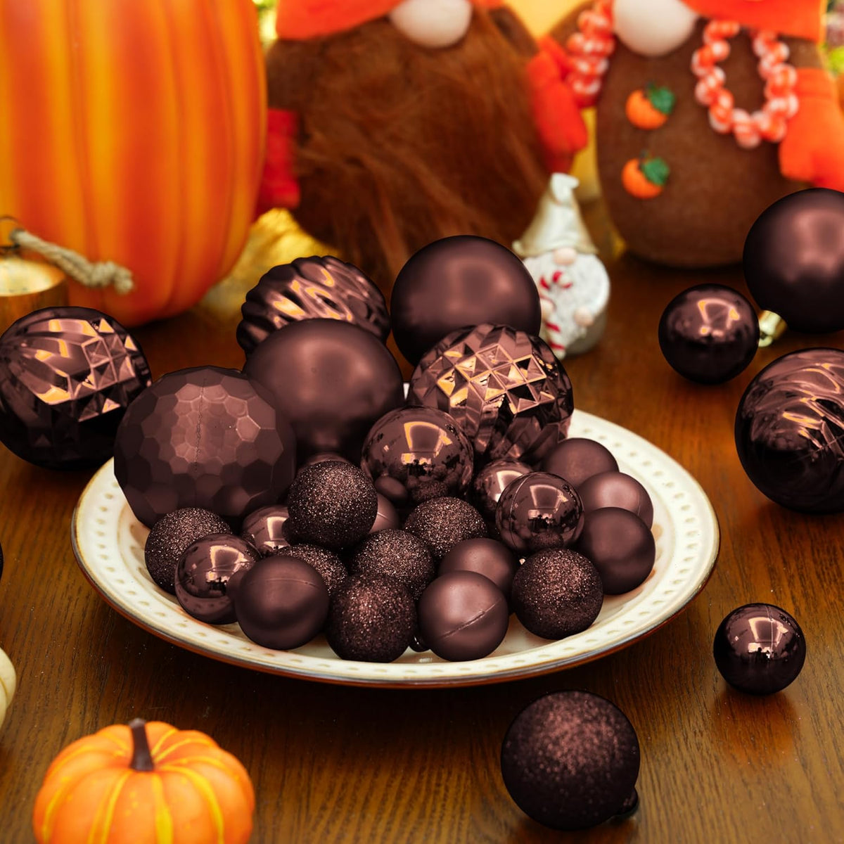 XmasExp 24ct Mini Christmas Ball Ornaments Shatterproof Christmas Ornaments Set Decorations for Xmas Tree Balls 30mm/1.18" (Brown)