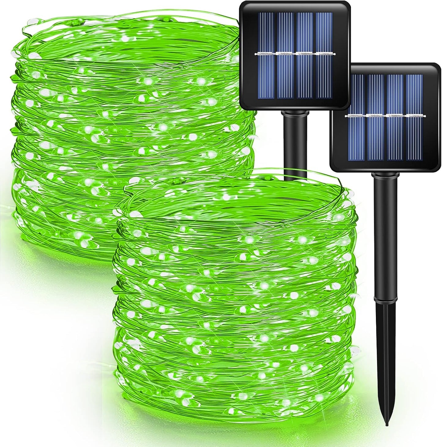 Dazzle Bright 2 Pack Solar String Lights Outdoor, Total 80FT 240LED St. Patrick's Day Waterproof Fairy Lights 8 Modes, Copper Wire Lights for Christmas Patio Party Yard Decoration (Green)