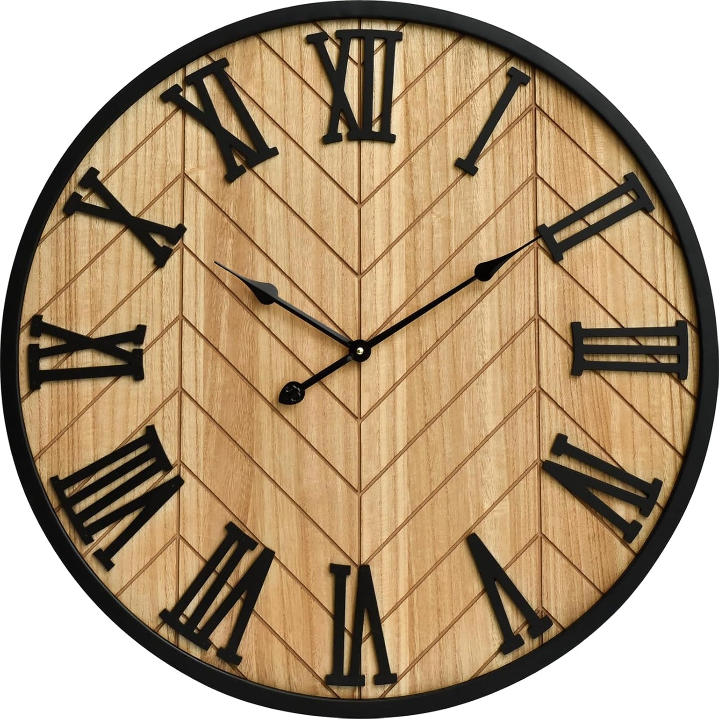 30 Inch Farmhouse Wall Clock with Wood Texture – Silent Non-Ticking Rustic Large Wall Clock for Living Room Decor