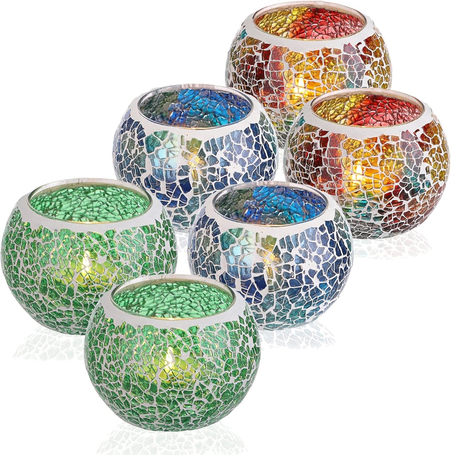 Multicolor Mosaic Glass Tealight Holders Set