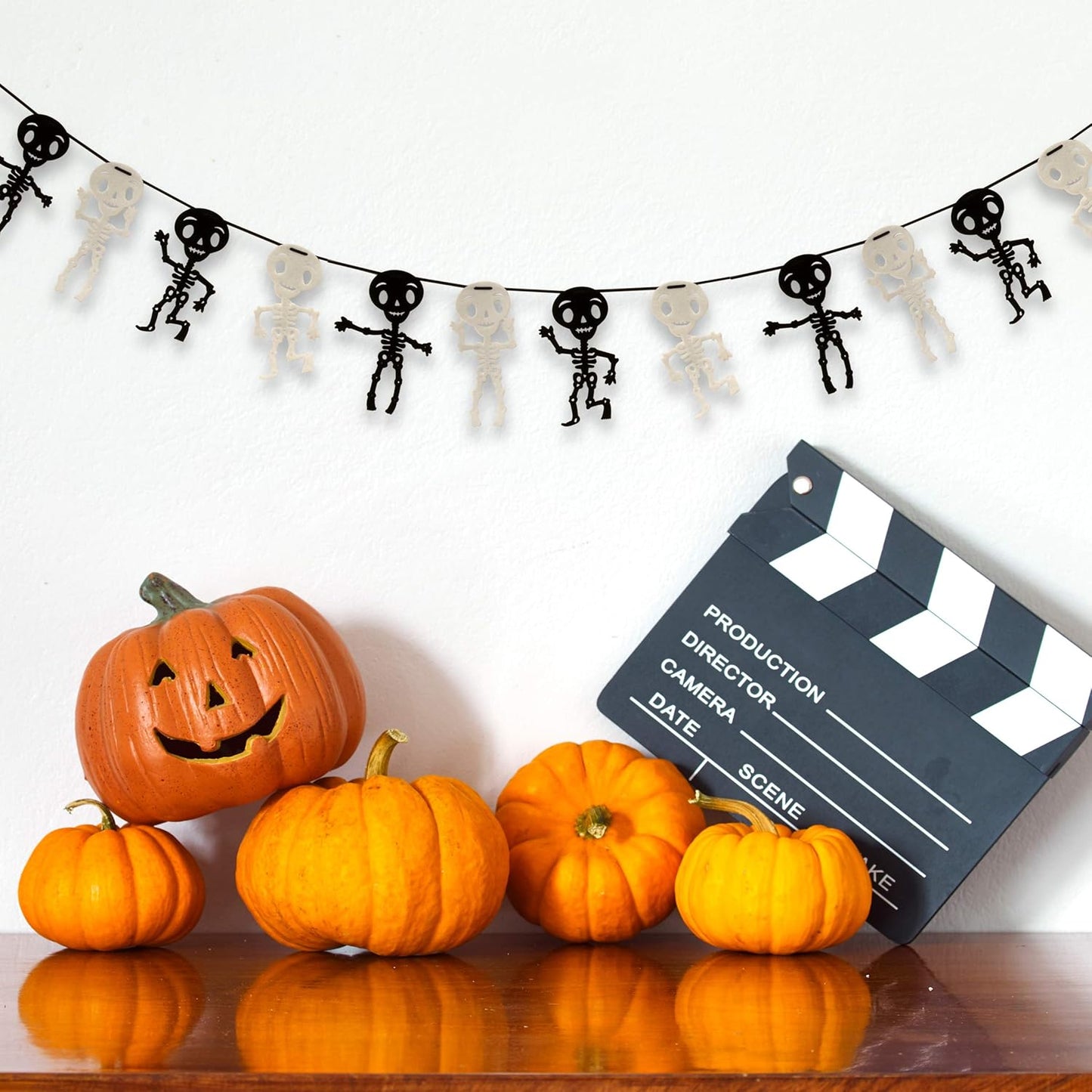 Gift Boutique - 9 Foot Halloween Garland Felt Banner Chain Decorations Indoor & Outdoor Party Supplies 18 Feet Total Pack of 2 Designs Skeletons Bat Pumpkin Ghost