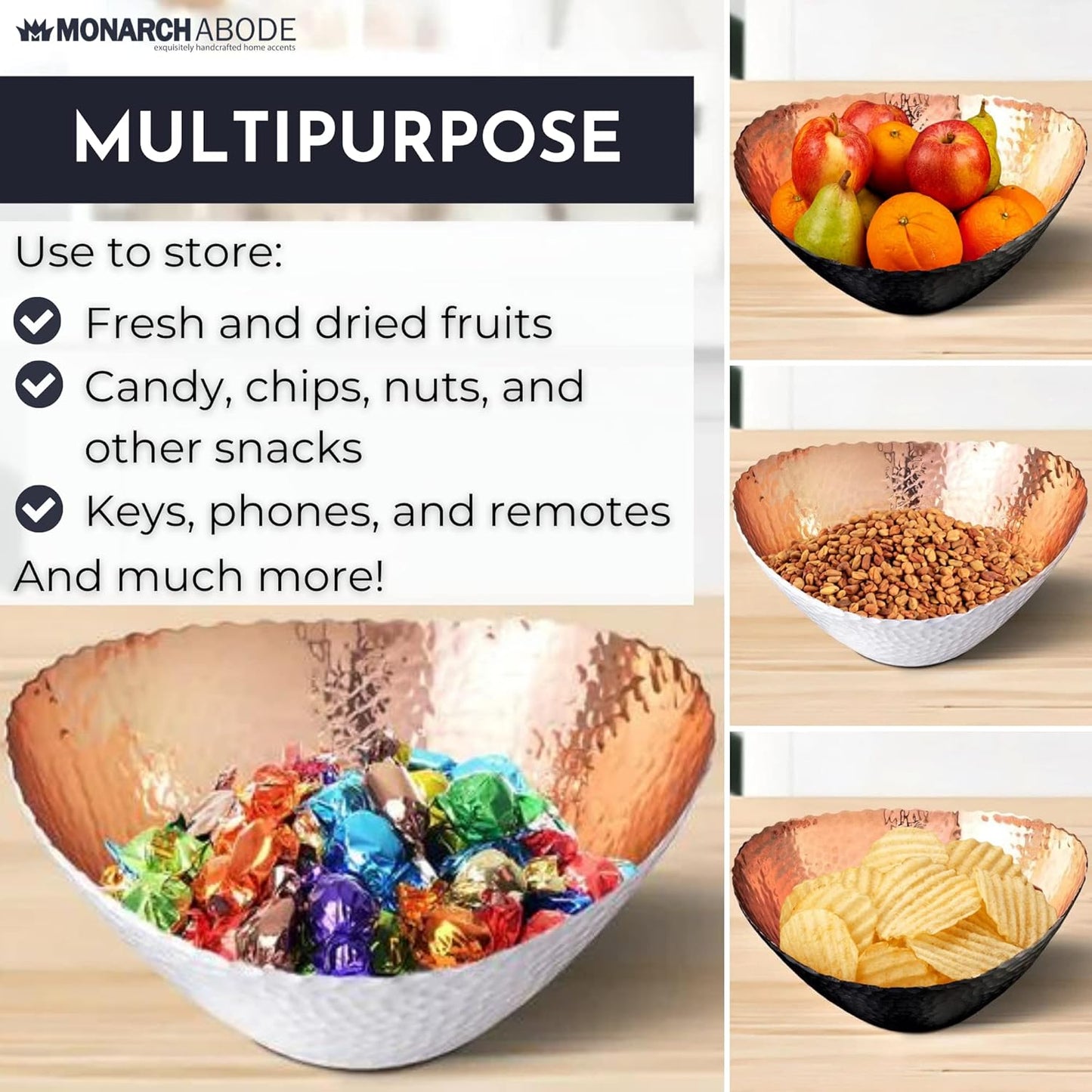 Hand Hammered Decorative Bowl for Home Decor, 7.5-Inch White and Copper Plated – Key Bowl for Entryway Table, Catch All, Decorative Fruit Basin, Key Holder, Bowls for Home Decor