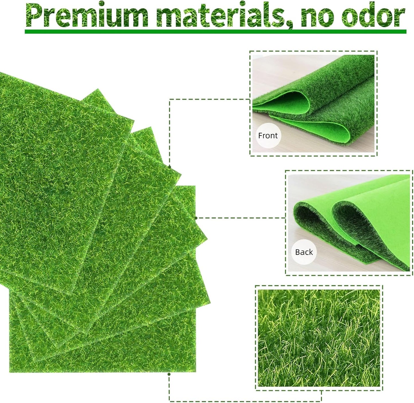 24 Packs 6 X 6 Inch Fake Grass Decor for Crafts, Artificial Grass for Dollhouse Miniature Ornament Projects, Model Turf Grass for DIY Fairy Garden Accessories and Decor Kit