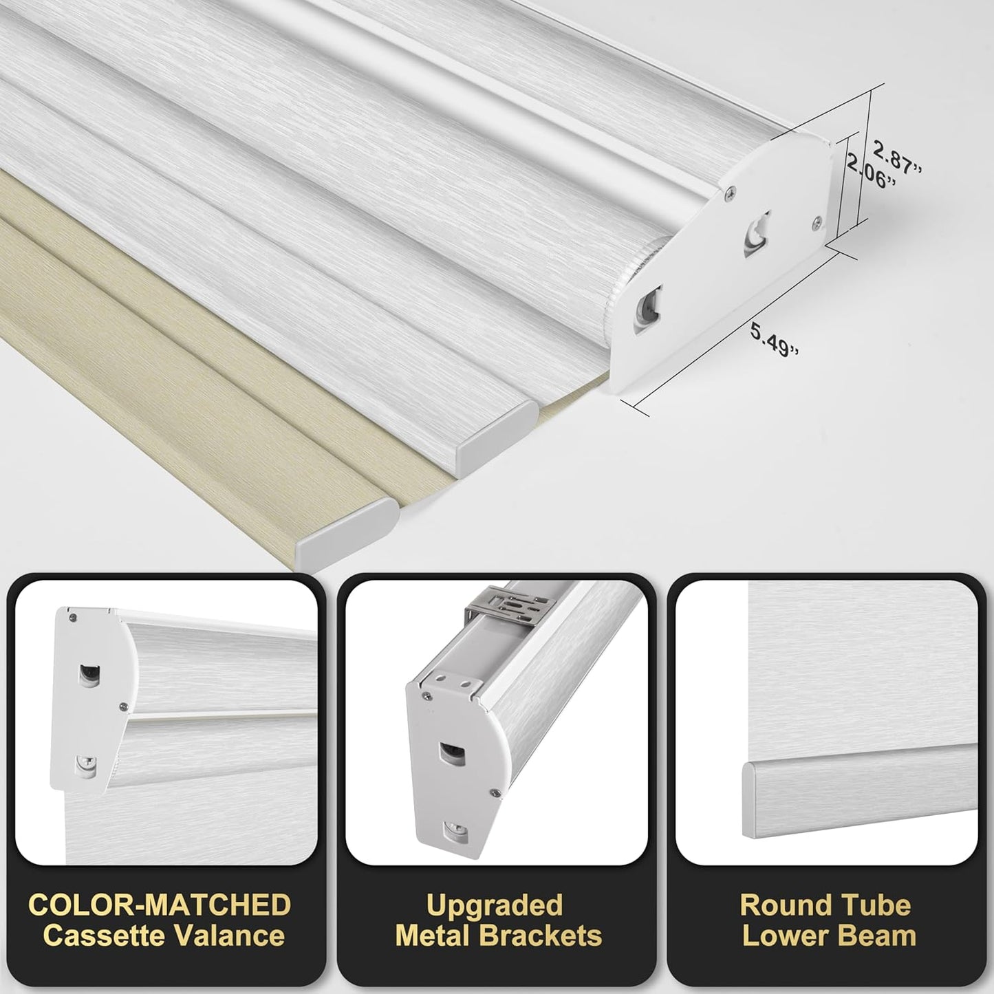 BERISSA Cordless Dual Roller Shades With Cassette Valance, Blackout and Light Filtering, Day and Night for Home Office Door - Beige and White, 33 W x 56" H