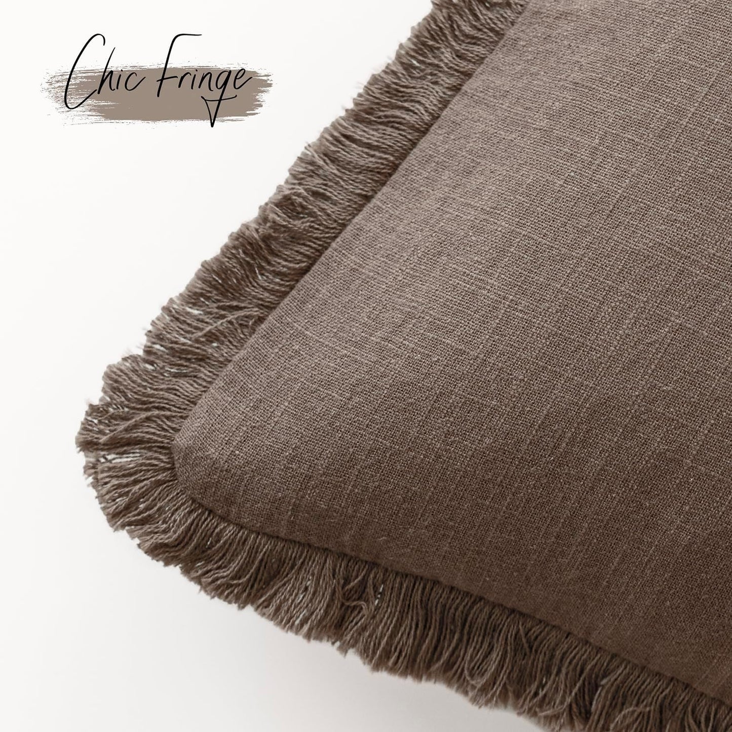 Foindtower Set of 2 Decorative Linen Fringe Throw Pillow Covers Cozy Farmhouse Cushion Cover with Tassels Accent Pillowcase for Couch Chair Sofa Bed Living Room Home Decor,16×16 Inch,Light Coffee