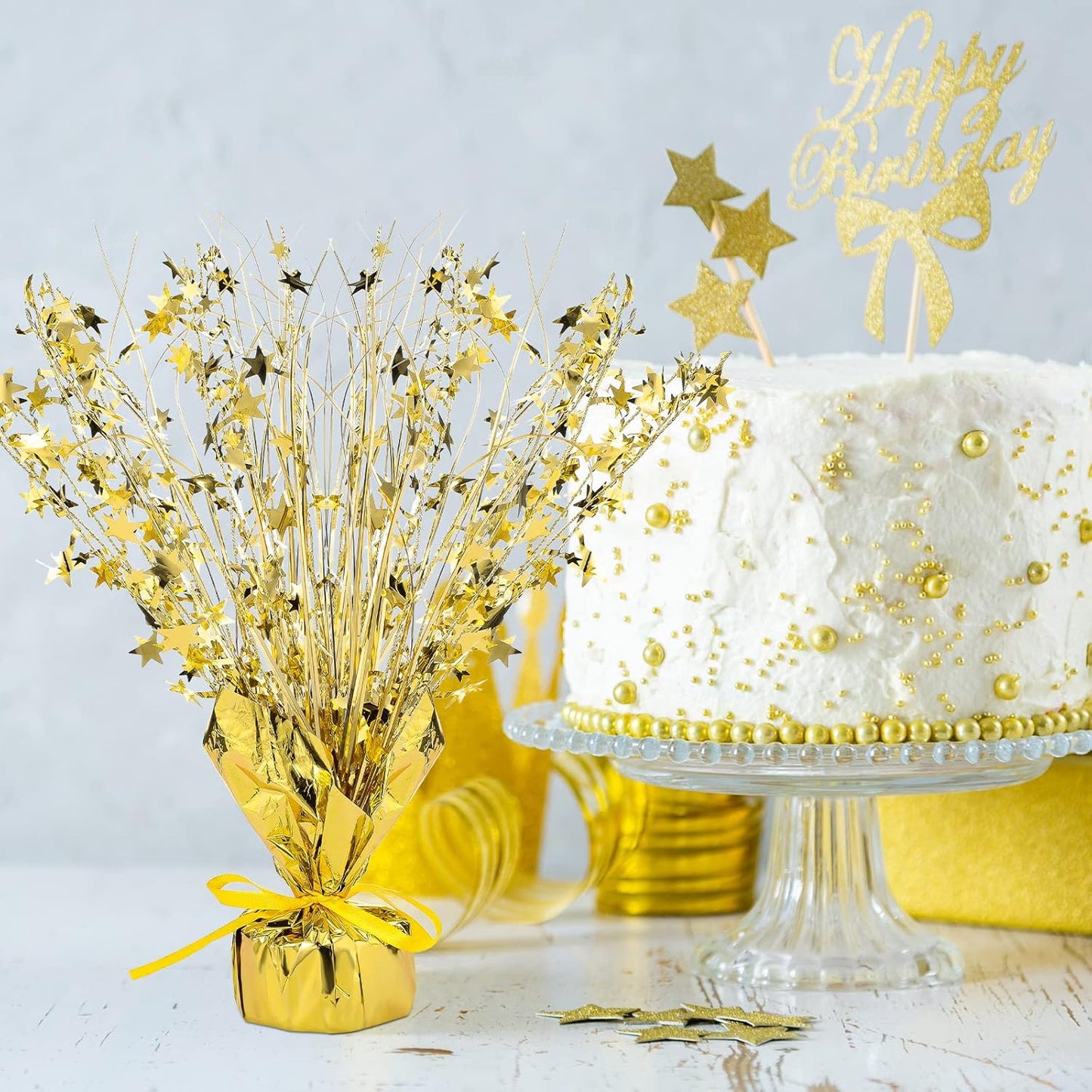 Crowye 18 Pieces Metallic Foil Spray Centerpiece Party Star Table Decoration Burst Metallic Table Centerpieces for Birthday Party Season Holiday(Gold)