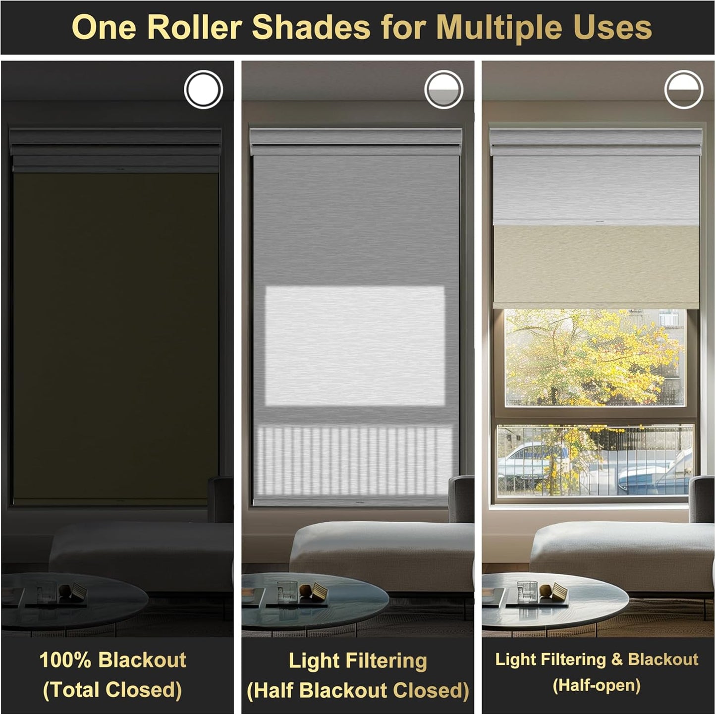 BERISSA Cordless Double Roller Shades with Cassette Valance, Blackout and Light Filtering Shades, Day and Night for Home Office Door. Beige and White. 28 W x 44" H