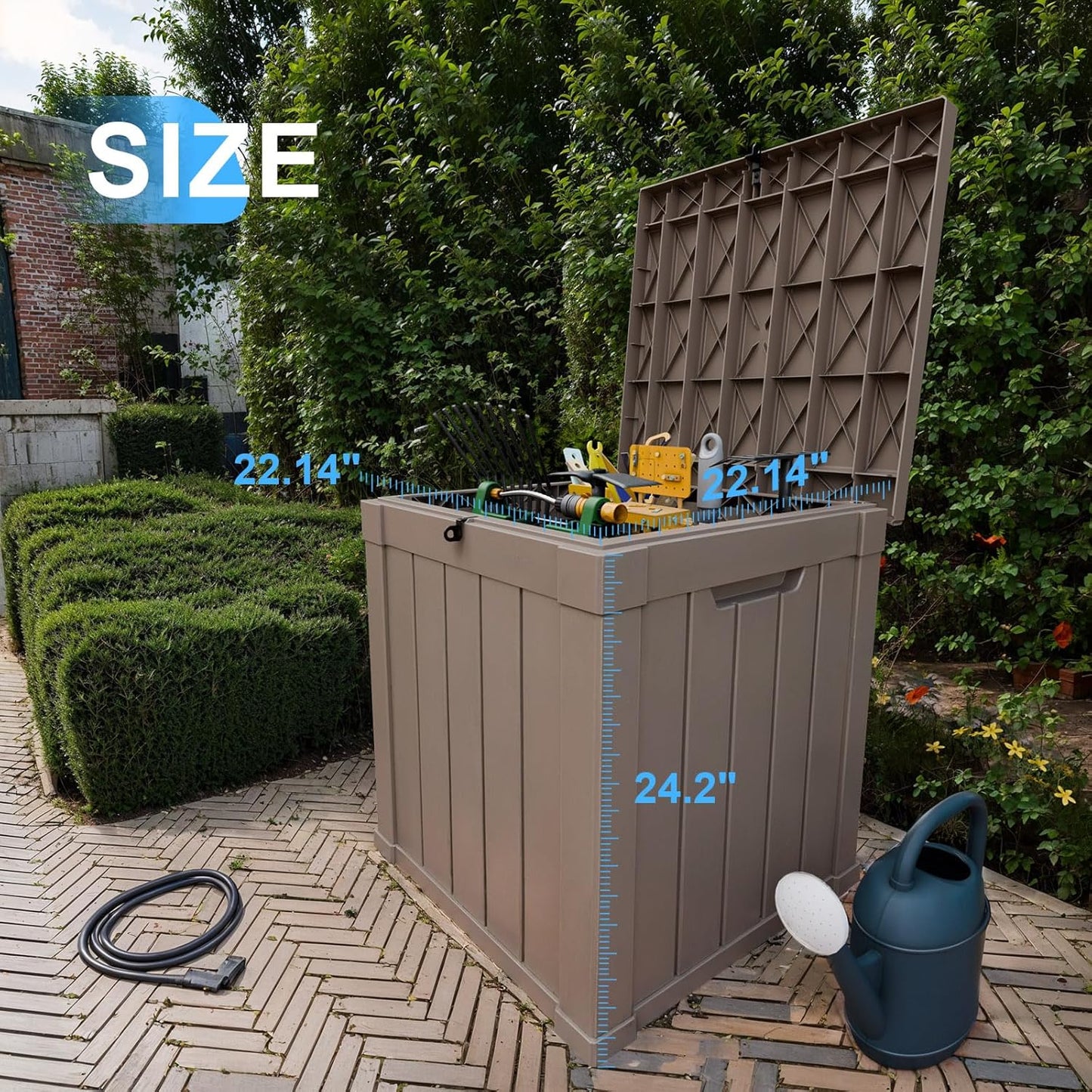 50 Gallon Outdoor Storage Box – Waterproof Deck Box for Garden & Patio,Light Brown