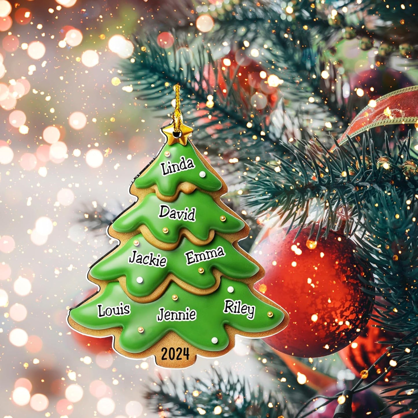 Family Gingerbread Name - Personalized Custom 3D Inflated Effect Acrylic Ornament Family Members and Pets Ornament Gifts for Family Tree Decoration (A05, 6 Names)