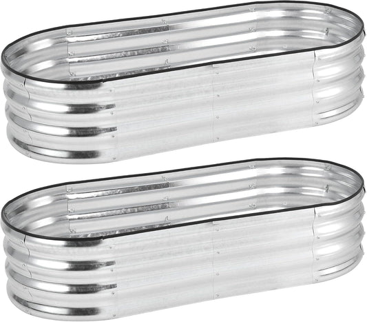 2 Pcs 4.5x2x1ft Oval Raised Garden Bed, Galvanized Raised Beds,Open-Ended Base Metal Raised Planter Beds,Planter Raised Boxes for Vegetables, Flowers,Tool-Free Asse,Rubber Edge