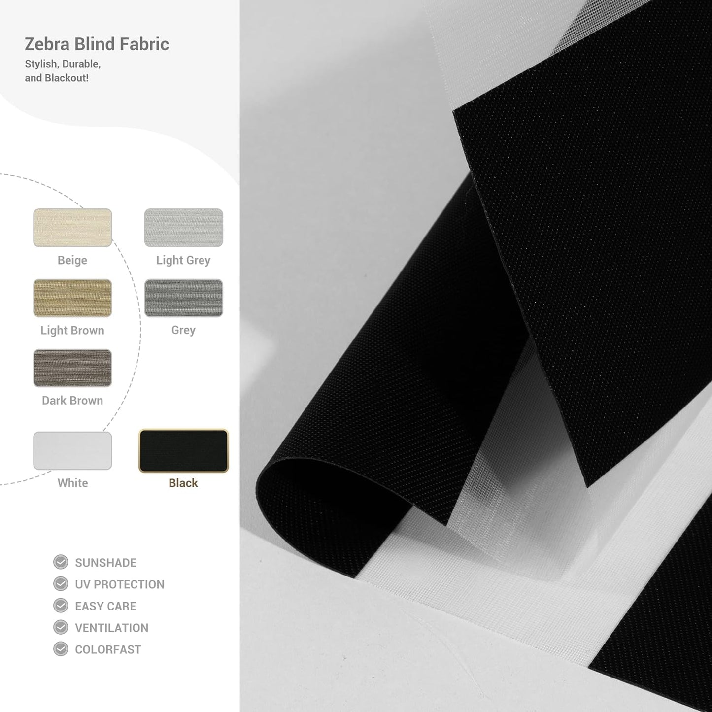 Cordless Zebra Blinds for Windows, Blackout Interior Blinds,Easy to Install,UV Protection,for Offices and Home,Custom Roller Shades, Solid Black, 87" W x 88" H
