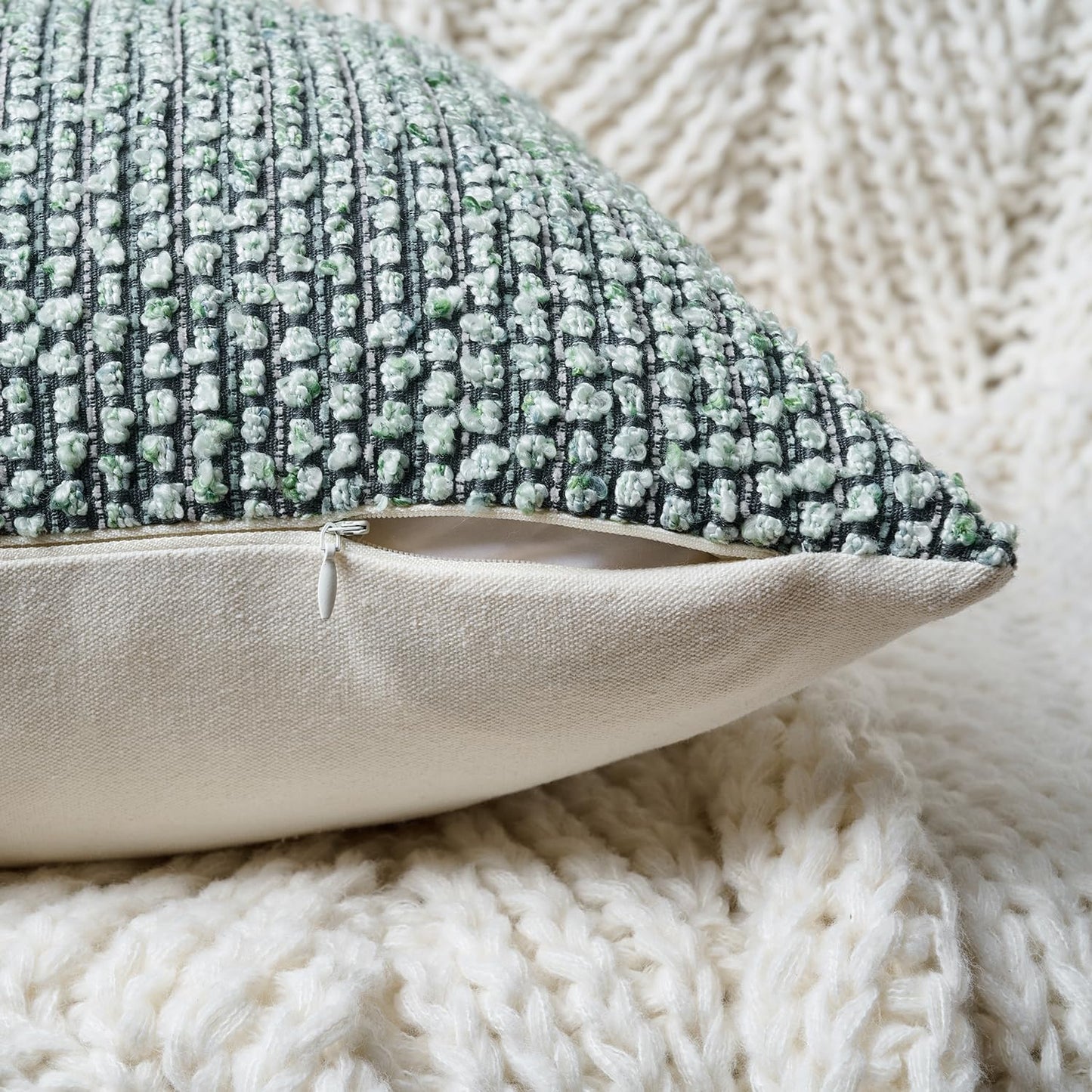 Striped Throw Pillow Covers 16x16 Set of 2 Green Textured Boucle Chic Morden Boho Accent Farmhouse Square Decorative Couch Pillow Covers for Home Decor Bed Sofa Living Room