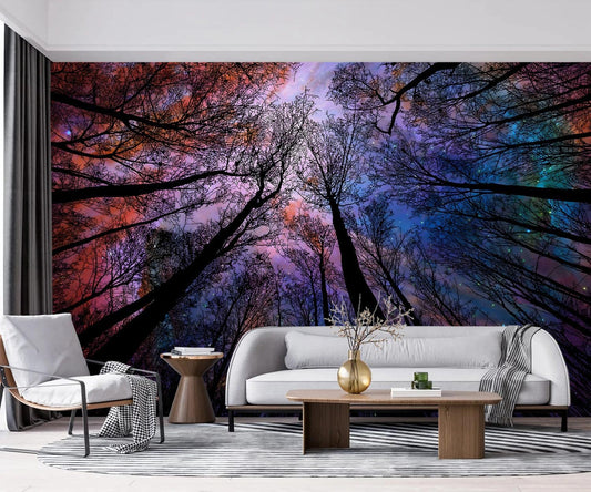 -Colorful Forest Beautiful Starry Tree Branches Wallpaper Bedroom XT14 M 140" x 91"