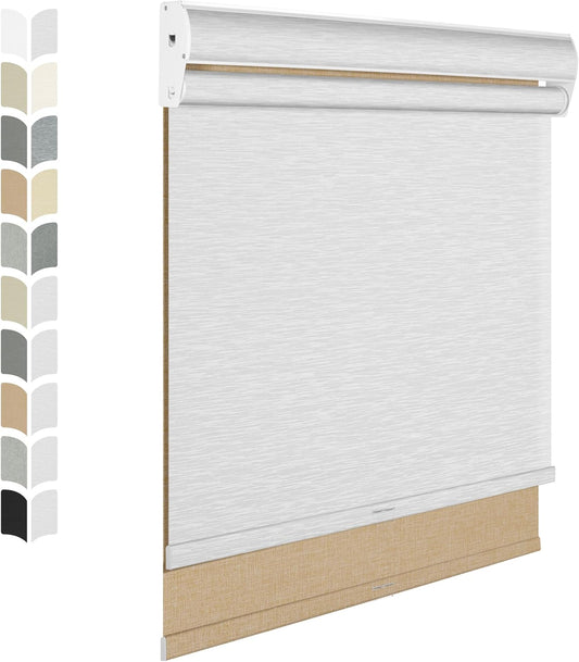 BERISSA Cordless Double Roller Shades with Cassette Valance, Blackout and Light Filtering Shades for Home Office Door. Linen Beige and White. 43 W x 80" H