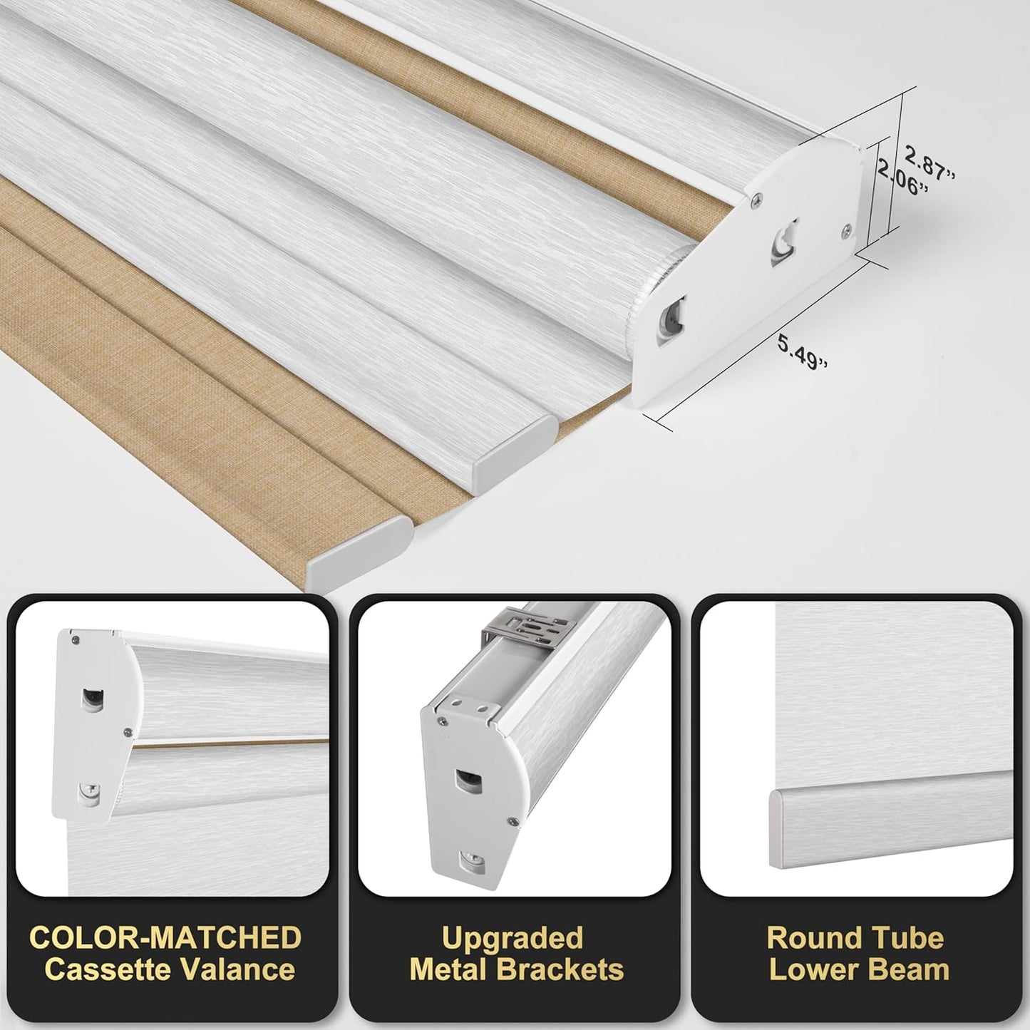 BERISSA Cordless Double Roller Shades with Cassette Valance,Day and Night Shades for Home Office Door,Linen Beige and White.62 W x 86" H