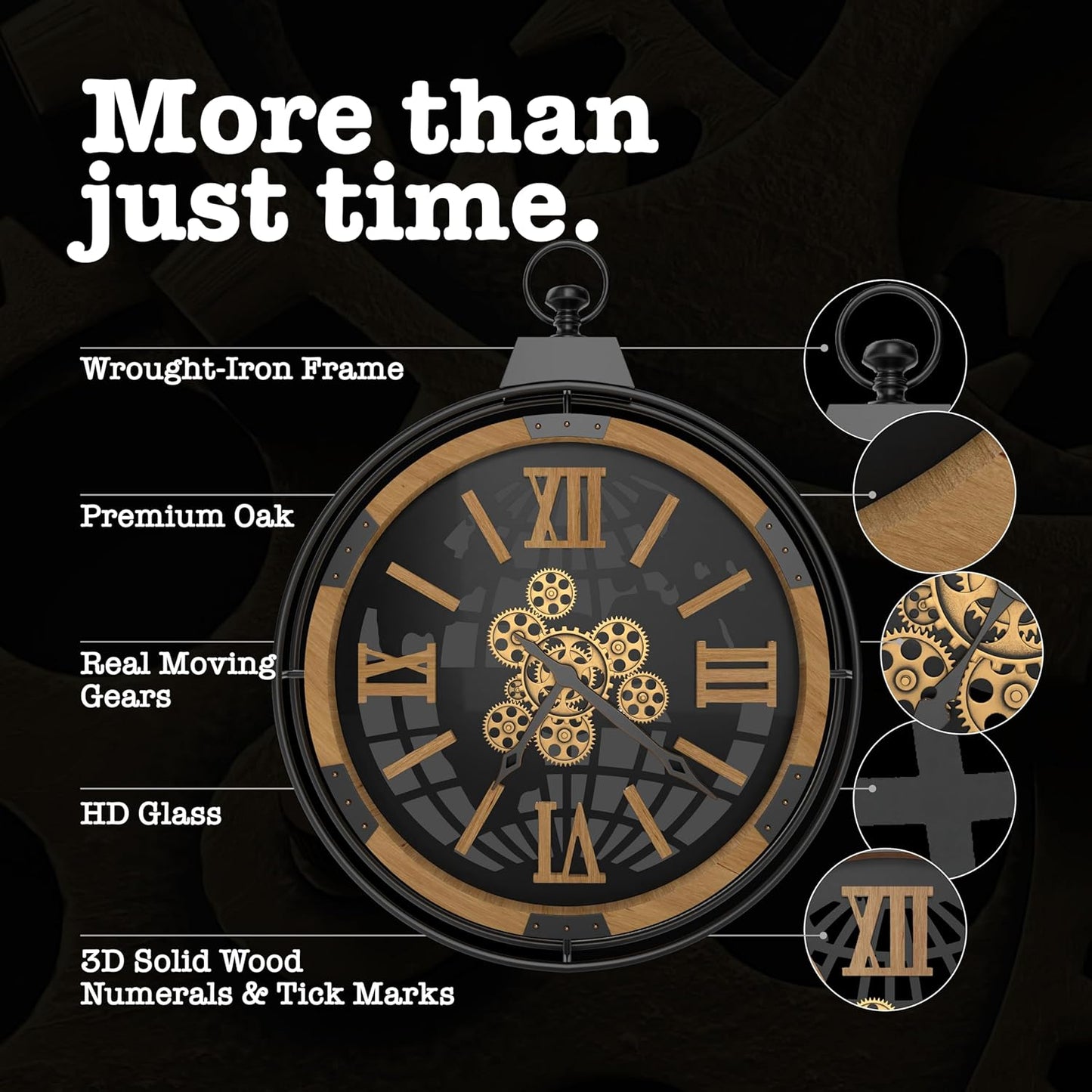 Large Rustic Gear Wall Clock – Vintage Farmhouse Iron Frame (30”)