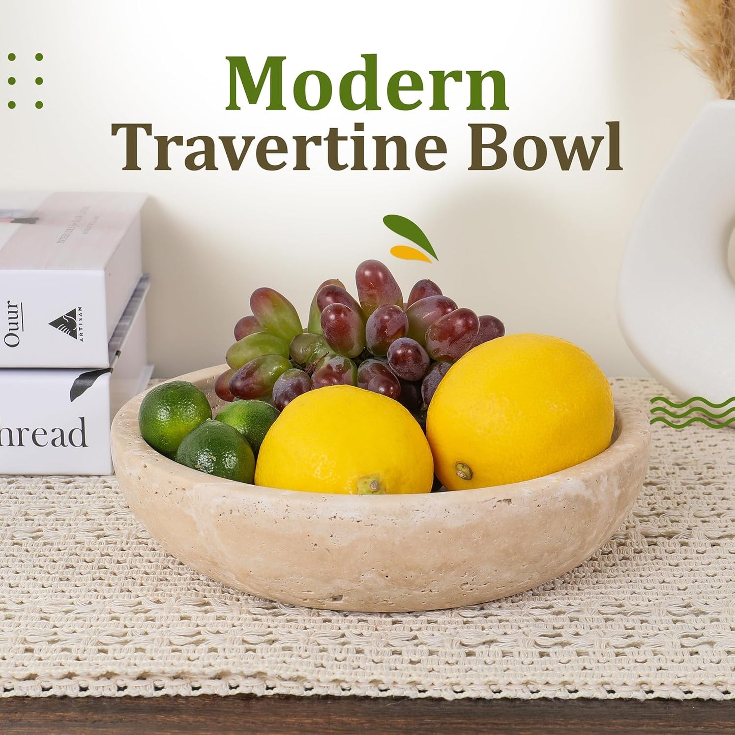 Soft Travertine Bowl — Natural Table Accent