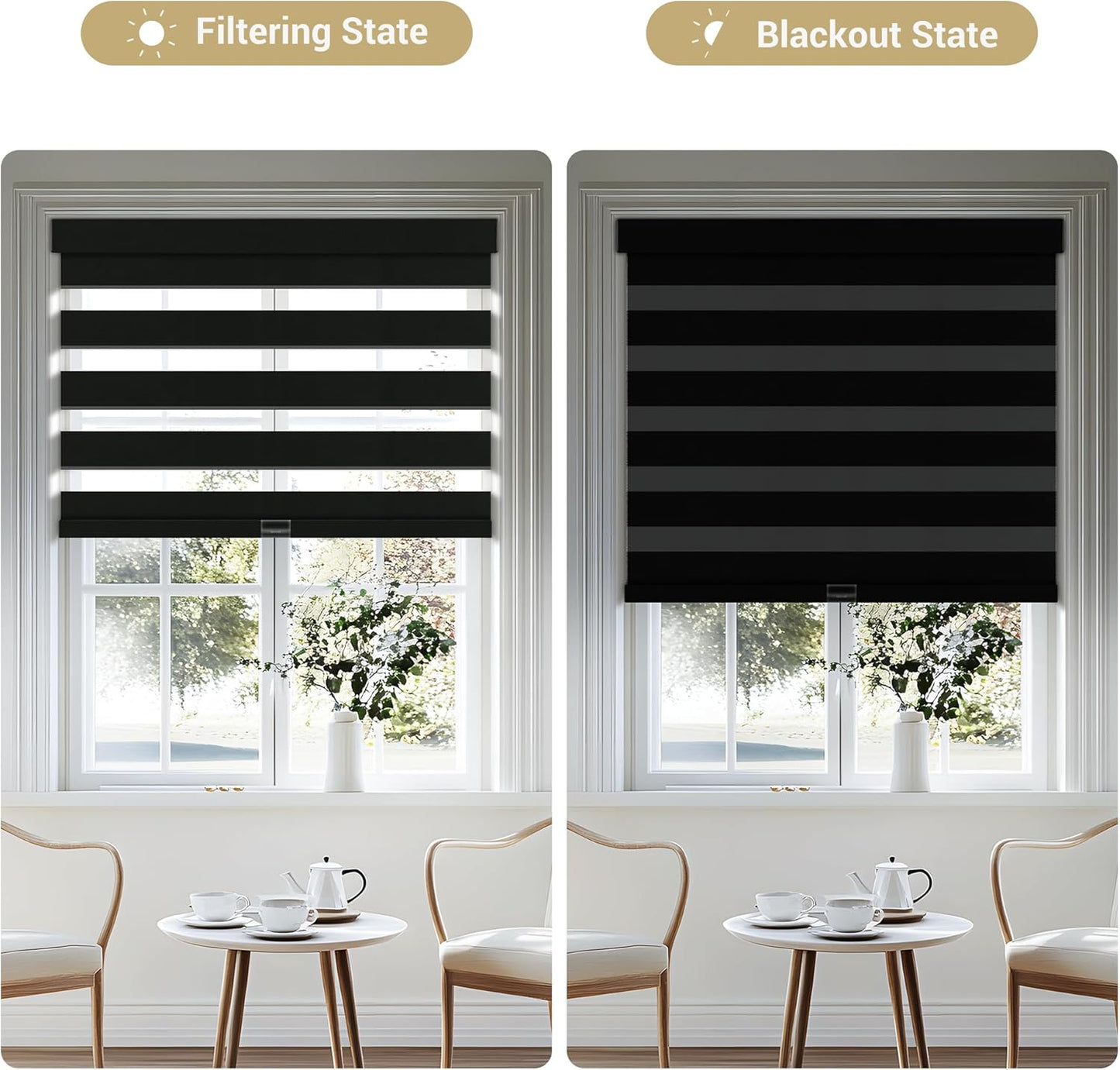 Cordless Zebra Blinds for Windows, Blackout Interior Blinds,Easy to Install,UV Protection,for Offices and Home,Custom Roller Shades, Solid Black, 81" W x 64" H