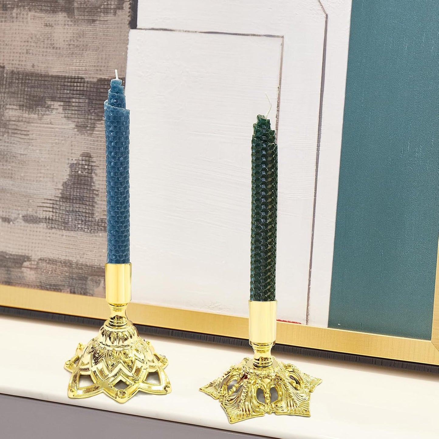 Elegant Gold Taper Candle Holder Set — Polished Metal Candlestick Holders for Dining Table Centerpiece, Winter Candlelight Decor, Modern Mantel Styling