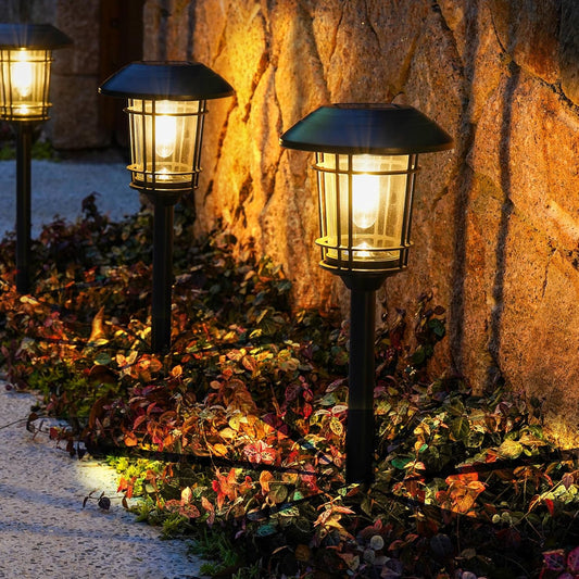 Grand patio Solar Outdoor Lights, 5 Pack, Glass Light Metal Pathway Light, Waterproof Landscape Lighting, Automatic Dusk and Dawn Sensor (Slate Gray)