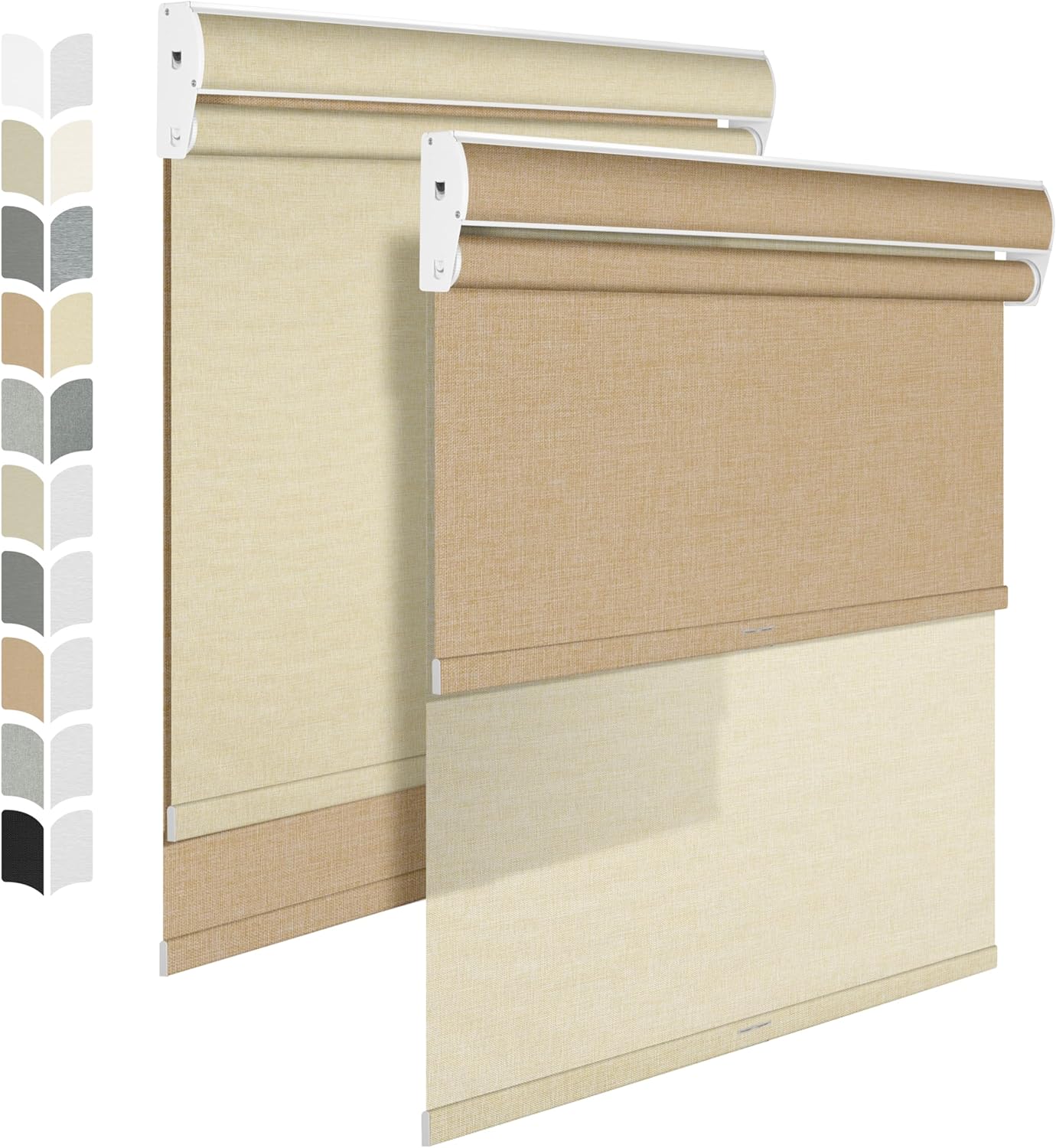 BERISSA Cordless Dual Roller Shades with Cassette Valance - Double Blackout and Light Filtering Shades for Home Office Doors. Linen Beige. 67" W x 44" H