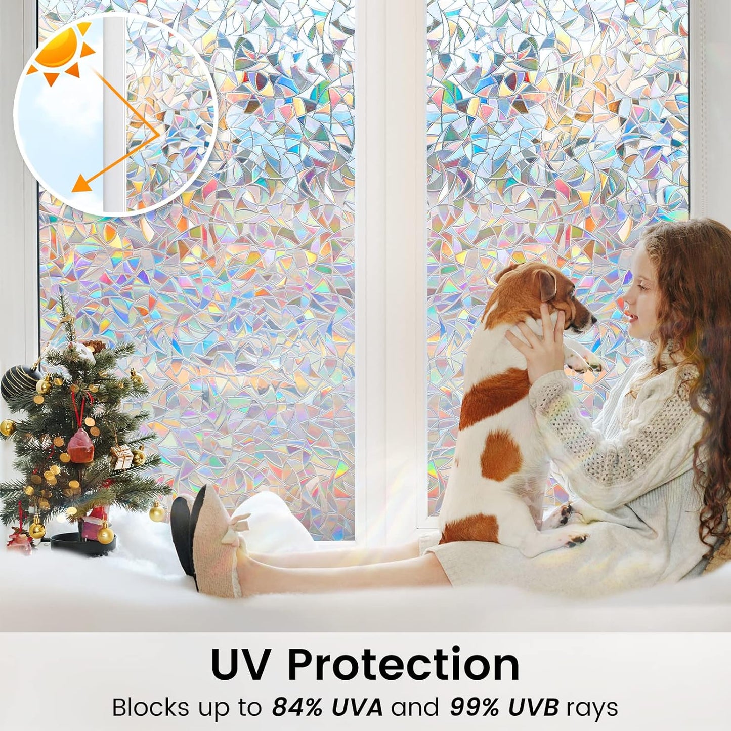 DOWELL Window Privacy Film, Rainbow Window Film, Decorative Stained Glass Clings, Static Cling Door Sticker, Non-Adhesive 3D Decals for Home UV Protection, 17.5 x 78.7 inches