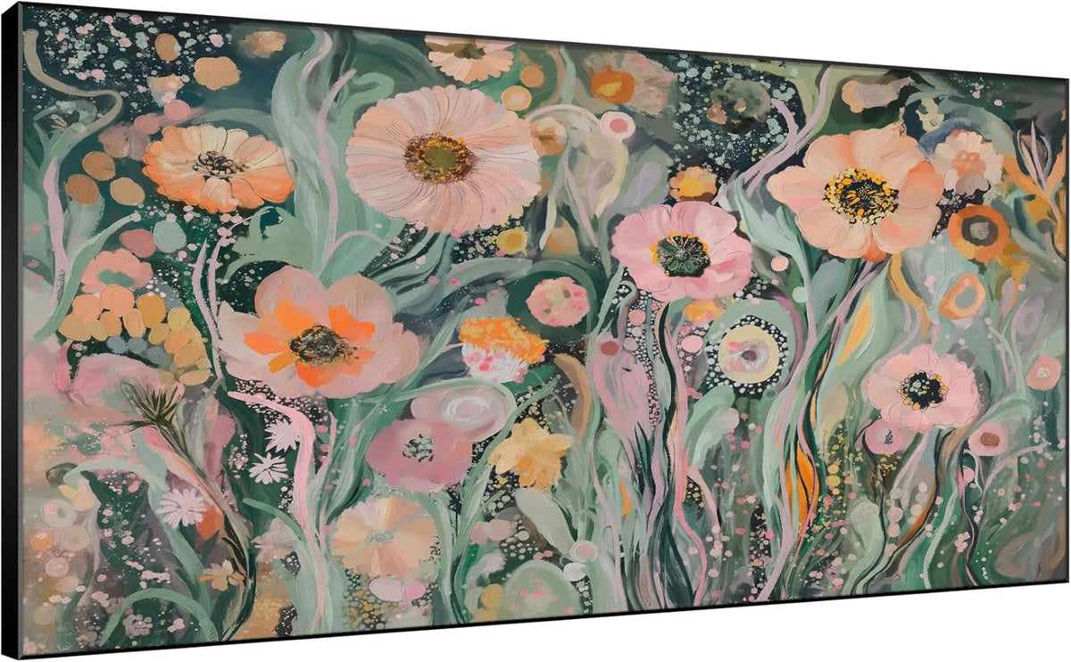 SIGNWIN 36"x72" Extra Large Framed Wall Art Whimsical Garden Bloom, Colorful Abstract Floral for Home Living Room Bedroom Decor (Frame Assembly Required)