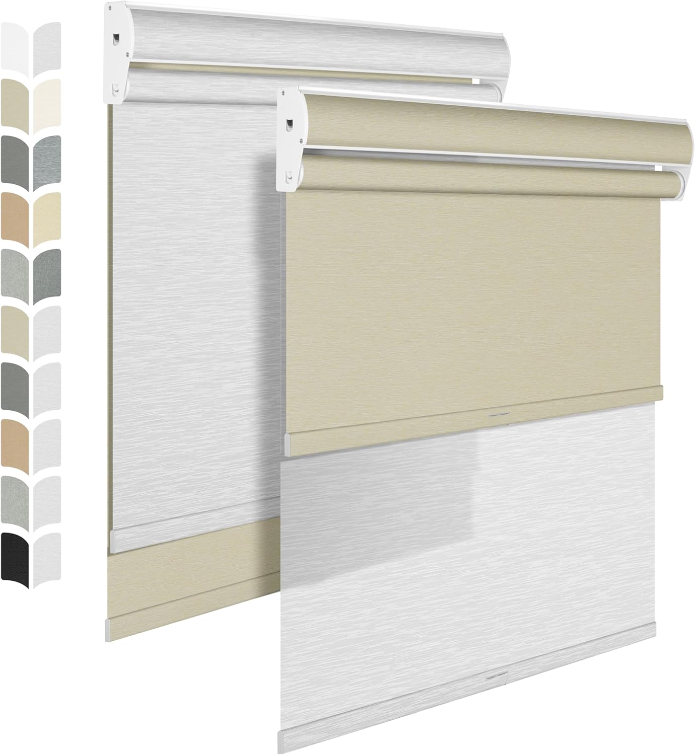 BERISSA Cordless Dual Roller Shades with Cassette Valance,Double Window Shades Blackout and Light Filtering,Day and Night for Home Office Door.Beige and White.34 W x 36" H