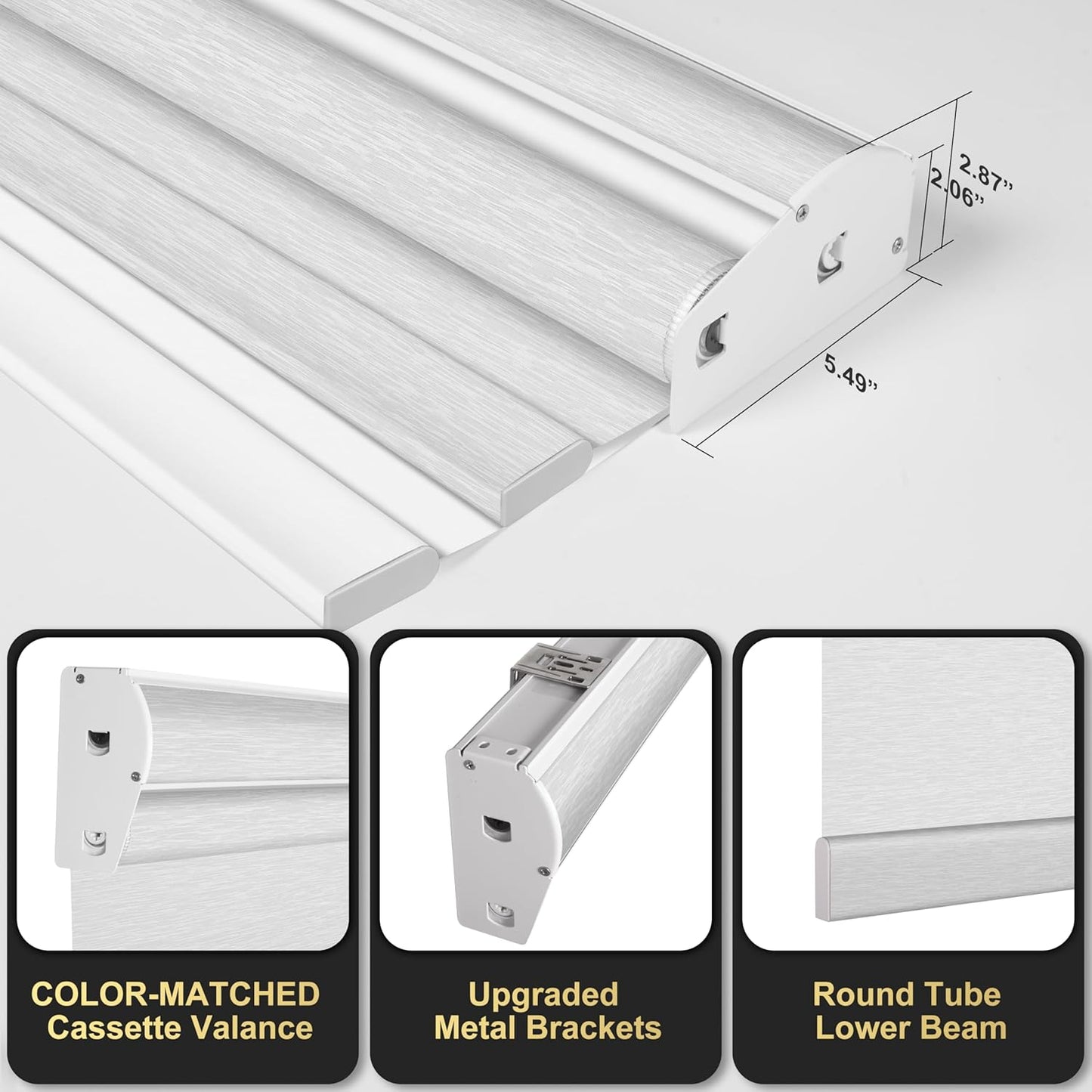BERISSA Cordless Dual Roller Shades with Cassette Valance, Double Window Shades - Blackout and Light Filtering - Day and Night - Striped Jacquard White - 33 W x 44" H