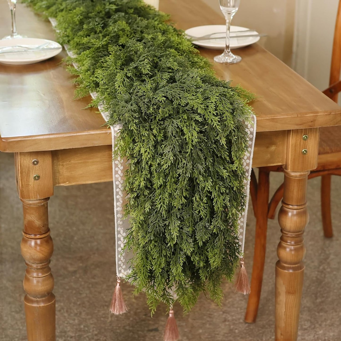 6FT Real Touch Cedar Garland - Artificial Christmas Garland Fake Green Faux Thick and Lush Pine Needles Garlands for Table Fireplace Mantle Holiday Home Indoor Outdoor Decor (1PCS)