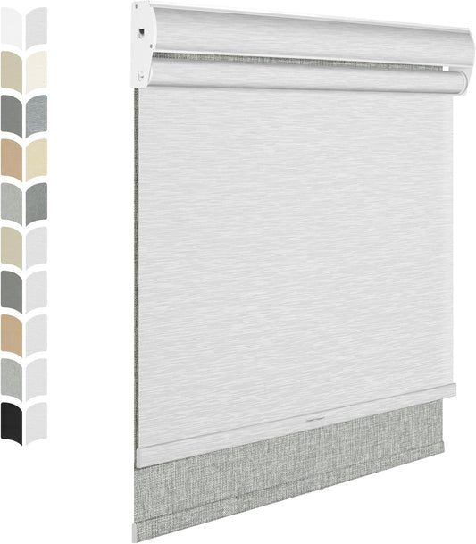 BERISSA Cordless Dual Roller Shades With Cassette Valance, Blackout and Light Filtering, Day and Night for Home Office Door - Linen Grey and White, 40 W x 86" H