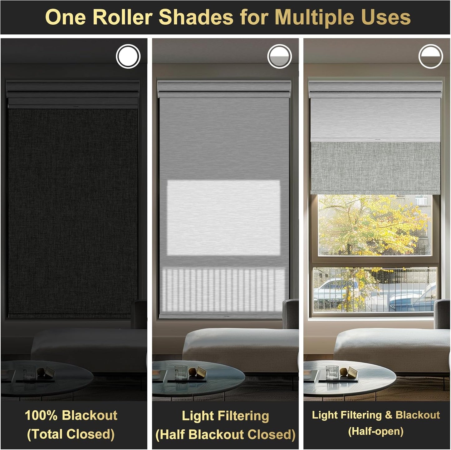 BERISSA Cordless Dual Roller Shades with Cassette Valance,Double Window Shades Blackout and Light Filtering Shades,Day and Night Roller Shades for Home Office Door.Linen Grey and White.70 W x 86" H