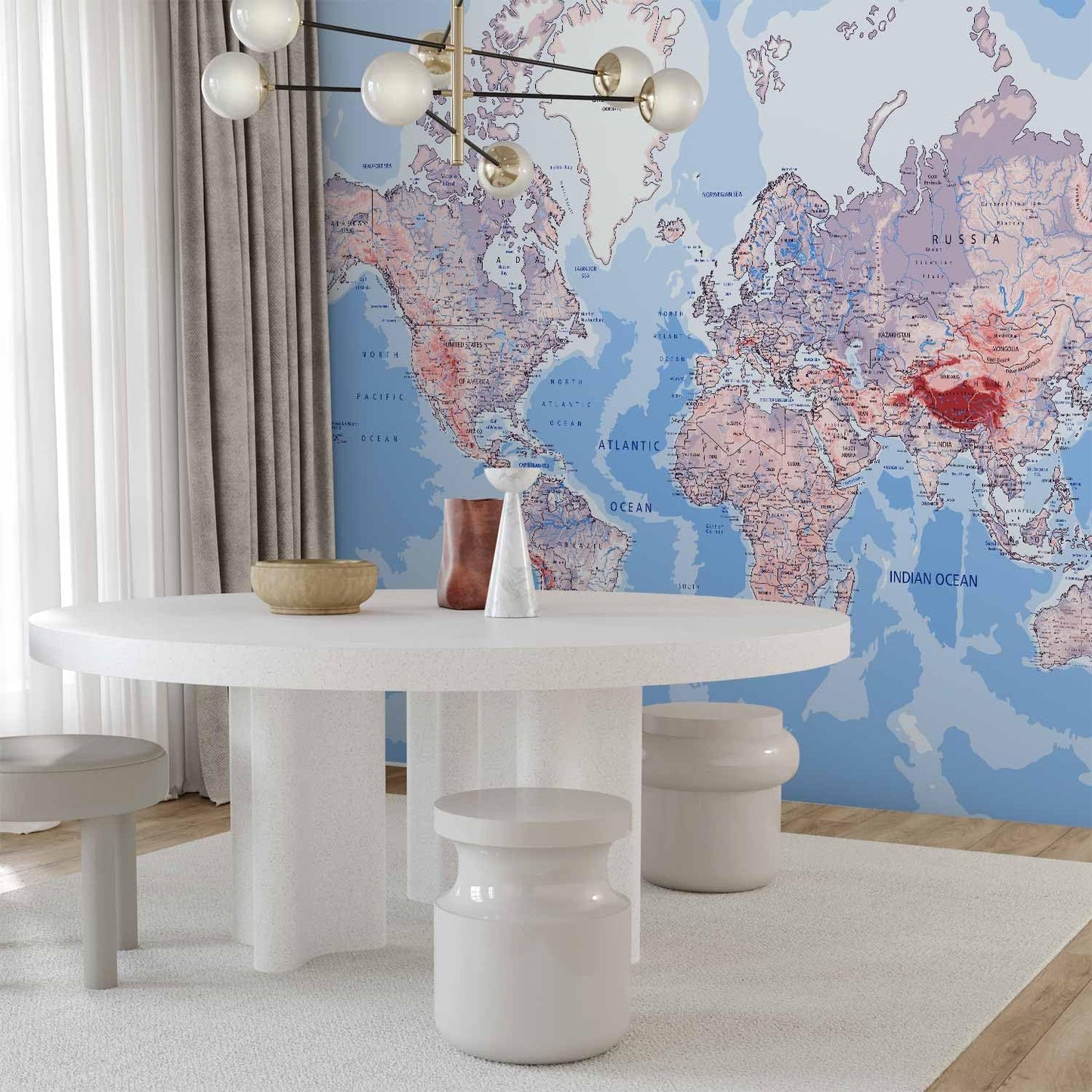 artgeist Premium Wall Mural World Map 138x101 in - XXL Non-Woven Wallpaper Fleece Wall Decor Photo Print Picture Image Design Home Map of The World k-A-0061-a-b