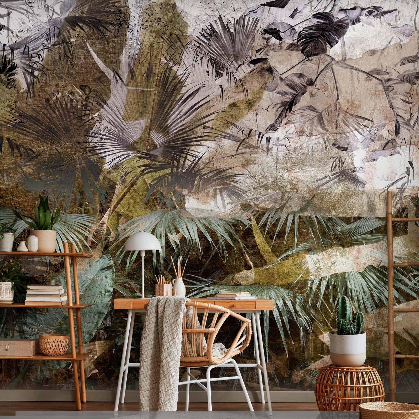 artgeist Premium Wall Mural Tropical Leaves 157x110 in - XXL Non-Woven Wallpaper Fleece Wall Decor Photo Print Picture Image Design Jungle Nature Palm Leaves Like Painted b-C-0789-a-a
