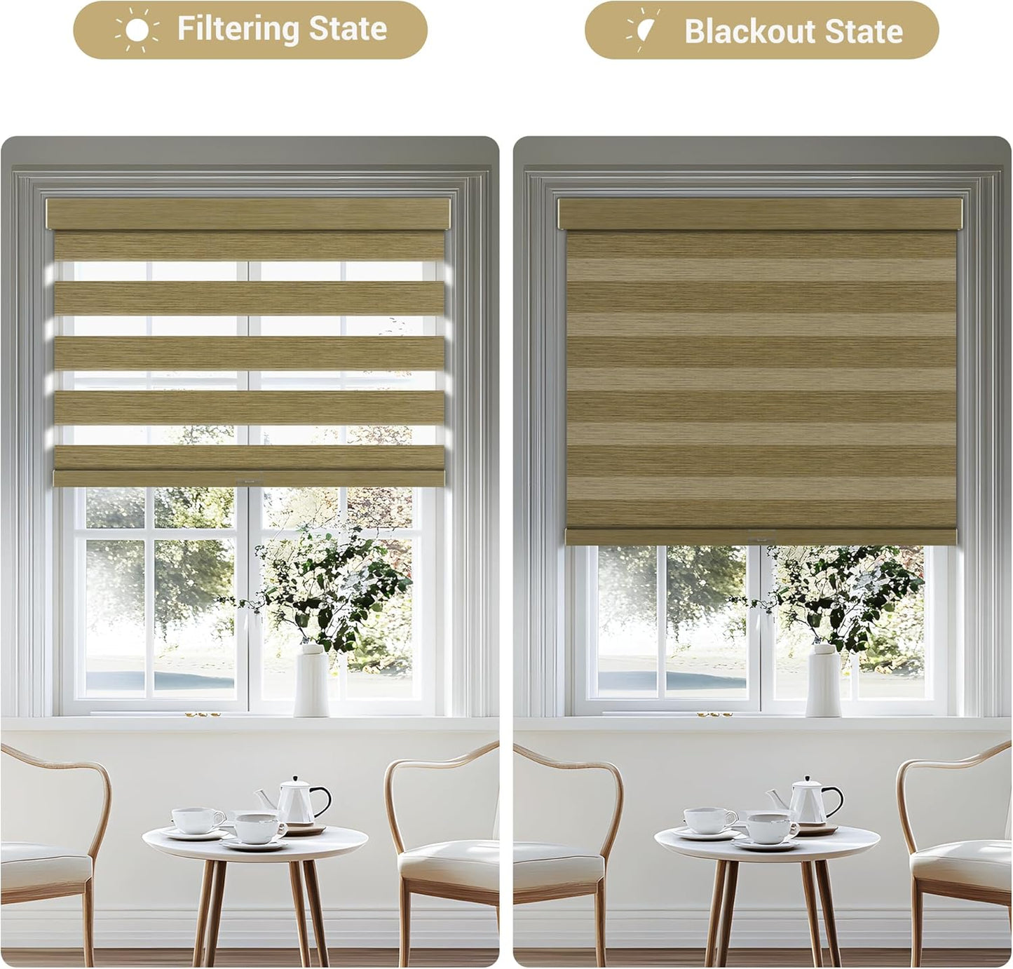 Cordless Zebra Blinds for Windows, Blackout Interior Blinds,Easy to Install,UV Protection,for Offices and Home,Custom Roller Shades, Mousse Light Bown,84" W x 72" H